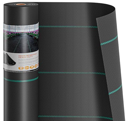 Dripex 2m x 100m Toile de Paillage, Tissu de Lutte Contre Les Mauvaises Herbes, Membrane de Jardin en Fibres de Polypropylène Tissées Anti-UV 90g/㎡, Geotextile, Tissu Perméable à l'eau, Noir