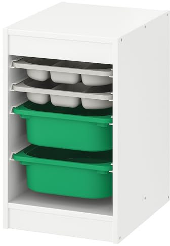 TROFAST Aufbewahrungskombination mit Boxen/Tablett, 34x44x56 cm, weißgrau/grün
