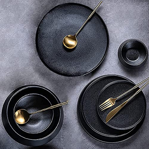 CCKUHN Servizio da tavola in porcellana, set da tavola da cucina, set da tavola in ceramica, gres smaltato nero opaco da 26 pezzi, servizio da tavola in ceramica grezza, piatti/ciotole/ta
