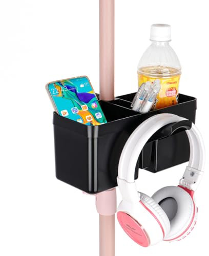 Universal Mic Stand Cup Holder Drink Holder with Headset Hanger for Music Stand,Light Stand, Tripod for Music Sheet, Live Streaming, Karaoke, Recording, Music Stand Accessories Dual Cup Clamp