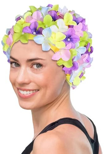 Cuffie da nuoto - Cuffia da nuoto elastica, cuffia da nuoto vintage | Cuffia da bagno con petali floreali da donna alla moda fatta a mano, cuffie da bagno adorabili retrò alla moda per vacanze al mare