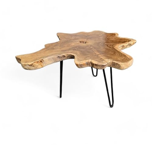 FaHome Holz Beistelltisch – Couchtisch Ablagetisch – Handgefertigt - Baumquerschnitt-Tischplatte aus Eibenholz – 40-80x40-60 cm