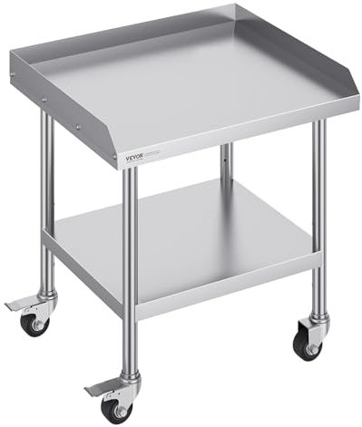 VEVOR Mesa de Trabajo de Acero Inoxidable Mesa de Trabajo Comercial para Preparación de Alimentos con 4 Ruedas Salpicadero de 3 Lados Mesa de Trabajo 610x711x762 mm Mesa de Trabajo para Restaurante