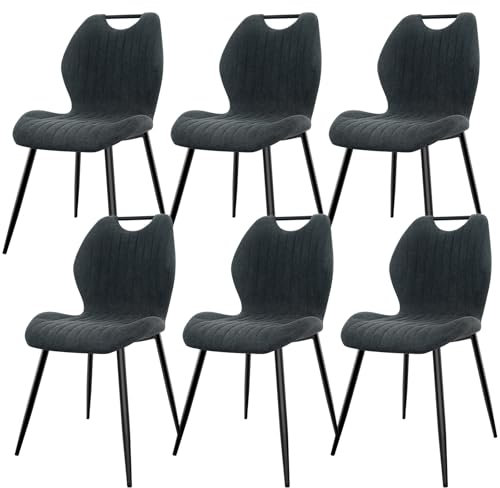 JIJIAN Esszimmerstühle 6er Set, Küchenstühle, Polsterstühle, Wohnzimmerstühle mit Stoff-Rückenlehne und Metallbeinen, Ideal für Esszimmer, Küche, Wohnzimmer, Dunkelgrau