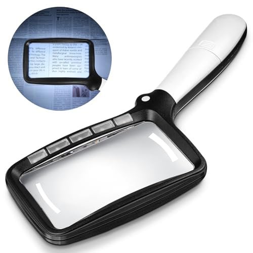 Zeawavsl Lupa de Lectura Plegable con Luz, Lupa de Lectura Rectangular 3X Grande con 5 LED, 2 Modos de Atenuación, Lupa con Luz Ideal para Personas Mayores, Lectura de Relojeros