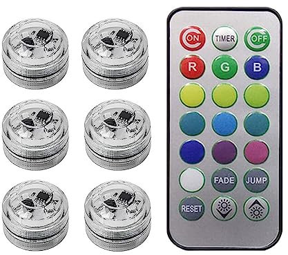 tuwiwol Kabellose LED Umgebungslicht Fernbedienung, Auto Fuß, bunte, wasserdichte, leuchtende Lampe, Aquarium Party Dekoration, 6 Lichter