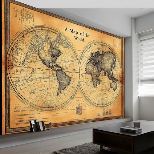 Fototapete Weltkarte Im Retro-Stil Tapeten Wandtapete, Vintage-Stil Moderne Wanddeko Design Wand Dekoration Wohnzimmer Schlafzimmer Büro Flur 400 x 280 cm (B x H) Wandtapete Poster Tapete