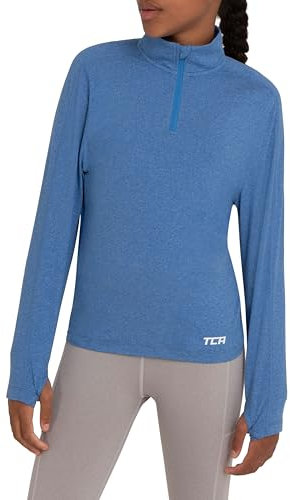TCA Girls Lightweight Fusion Quickdry Long Sleeve Half-Zip Running Top - Blue Azure Heather, 6-8 Years