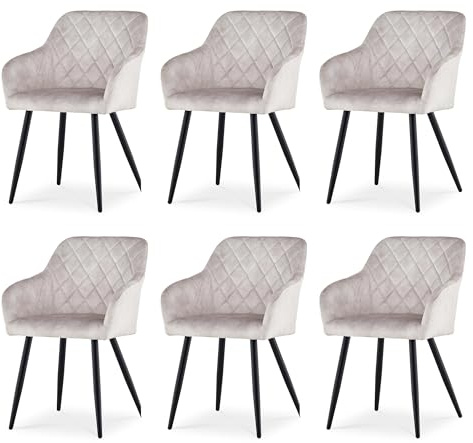 CLIPOP Esszimmerstühle 6er Set, Küchenstühle Grau Samtstoff Wohnzimmerstühle Polsterstühle mit Armlehne Metallbeine Polstersessel Stühle für Esszimmer Wohnzimmer Küche (6, Samt Wolkengrau)
