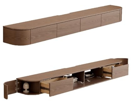 Meuble TV flottant moderne avec lumières LED et buffet mural pour divertissement multimédia avec 2 tiroirs, grande étagère de rangement et espace TV en bois pour salon