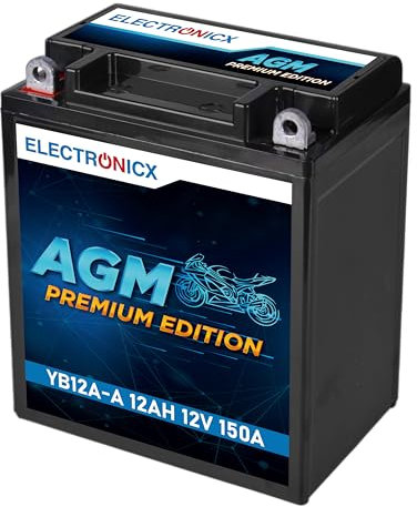 Electronicx AGM-Motorradbatterie 12V 12Ah - Wartungsfrei, Versiegelt, Hohe Startkraft - Kompatibel mit YB12A-A / 51211 – Leistungsstarker Akku für Motorräder