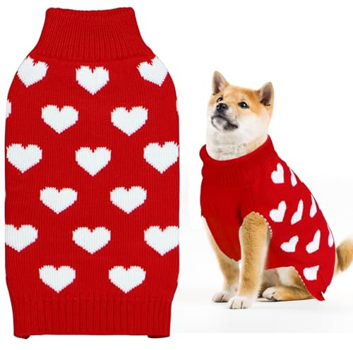 GOYOSWA Hundepullover für Valentinstag, Strickpullover in Herzform, für kleine, mittelgroße und große Hunde, Haustiere, Rot, Größe XL