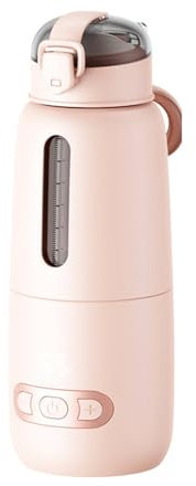 Tragbarer Milchwärmer, 300 Ml, Wasserwärmer, Babynahrung, Elektrischer Wasserkocher mit Präziser Temperaturregelung für Autoreisen Im Freien (PINK)
