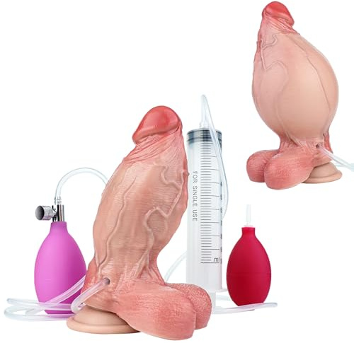 SMGKB Dicker Aufblasbarer dildo mit sperma spritzfunktion, riesen Penis mit Saugnapf für Freihändiges Spielen,Großer Realistischer, Silikon,Dickes Spielzeug für damen,G-Punkt frauen und Männer (M)
