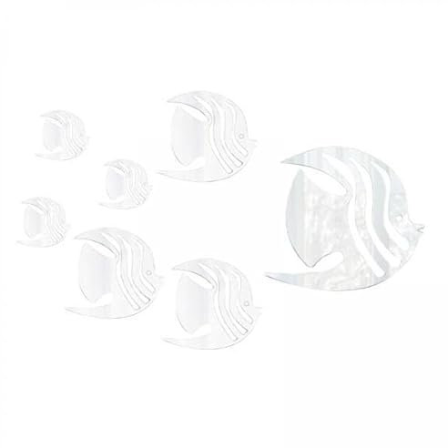 F Fityle 2X 7 Teiliges Wandtattoo mit Spiegel Aus Acryl, Fisch Motiv, Wandbilder, Wandkunst, Dekor für Fliesen, Küche, Büro, Wohnzimmer, Heimdekoration