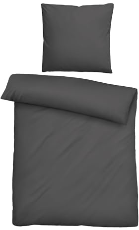biberna Premium Tencel Bettwäsche Garnitur 135x200 cm grau | 100% Lyocell | pflegeleicht, weich, glatt, temperaturregulierend | Reißverschluss | Sommerbettwäsche aus Eukalyptus | Uni | Modell 0470500