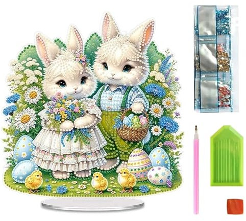 Guidre 5D Diamond Painting Aufsteller, Diamond Painting Tischdeko, DIY Diamant Painting Erwachsene, Bastelset Diamantmalerei Kinder Mädchen für AnfäNger, Familie Deko, Ostern Geschenk
