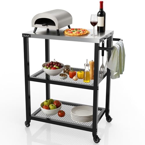NUUK Carrello per barbecue a 3 ripiani, 40,6 x 61 cm, per esterni, con piano in acciaio inox, per tavoli da pranzo esterni