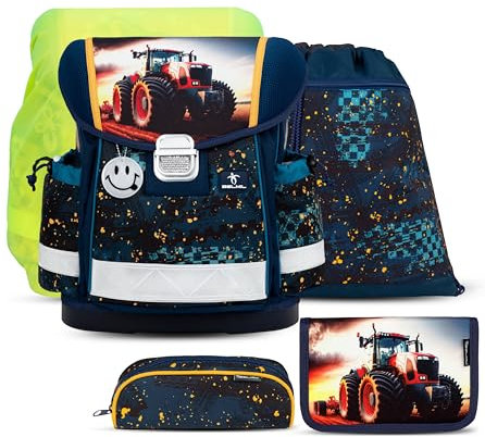 Belmil Schulranzen Set 403-13/AG/S/R 5 - teilig ergonomischer Schulranzen Set mit Regenschutz 1. klasse 2. klasse 3. klasse - Super Leicht 930-990 g/Grundschule (Tractron 2)