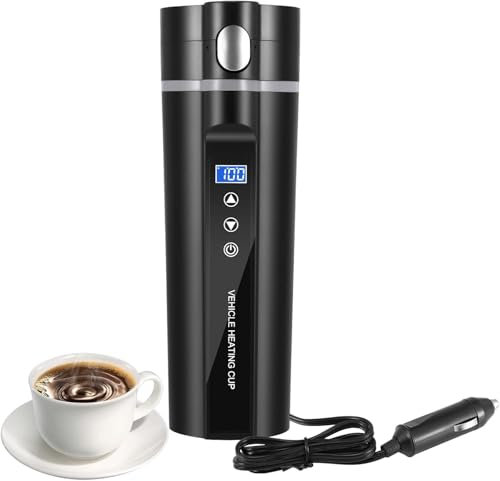 24V/12V Travel Electric Kettle for Car/Truck, 450ml Car Kettle Electric Vehicle Heated Water Cup with LCD Display, Temperature Control Portable Coffee Tea Cup-Black