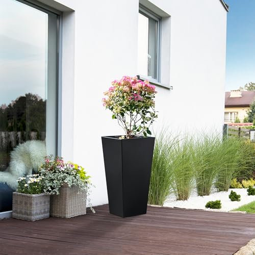 casa.pro Jardinera Vaargel Macetero Alto Columna Jardinera Exterior Grande para Terraza Jardín Balcón Patio Acero Galvanizado 76 x 39 x 39 cm - Negro