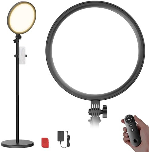 NEEWER Basics 12 24W Großes Ringlicht mit 173cm Stativ, Handyhalter & Fernbedienung kompatibel mit iPhone Videos, Selfies, Streaming, Make up und Studio, 3000K-6500K, CRI98 Vollbild LED Panel,BR13