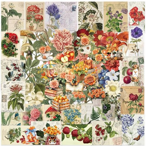 BSITSSS 100 Stück Scrapbook Aufkleber, Blumen Sticker Transparente, Vintage Flowers Pflanzen Sticker Aesthetic für Scrapbook Fotoalbum Sammelalbum Laptops Handwerk