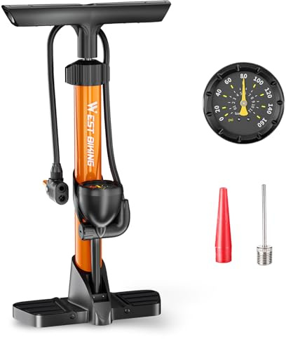 LINGHUANG Pompe a Velo a Pied avec Manometre, Pompe à Air au Sol, Pompe à Pied pour Vélo, 160PSI Double Tête Adaptée à Toutes Les Vannes, Convient pour Vélo de Course, E-Bike et Équipements Sportifs