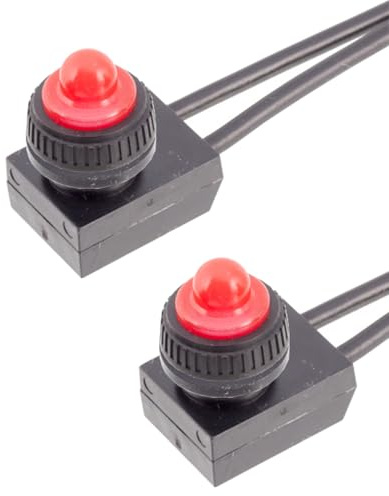 Powice 2XMINI Schalter mit Draht 0-250V/6A,Runder Selbstsichernder 2 Poliger Mikroschalter 12V,Micro Schalter mit Rot Wasserdichter Abdeckung,Drucktaster12V Geeignet für den Einbau in Häusern, Autos