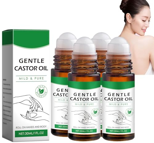 Bio-Goldenes Rizinusöl-Roll-On, kaltgepresstes Rizinusöl mit Quarzrolle für Taille, Bauch, Körperhaut, reines,kaltgepresstes Bio-ätherisches Öl,natürliche Inhaltsstoffe für Wimpern und Augenbrauen (4)