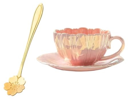 DOSERTY Fashion Flower Petals Mug Coffee Cup Saucer Kitchen Supplies Office Drinkware Suitable for Adults and Office Use Beverage Holder