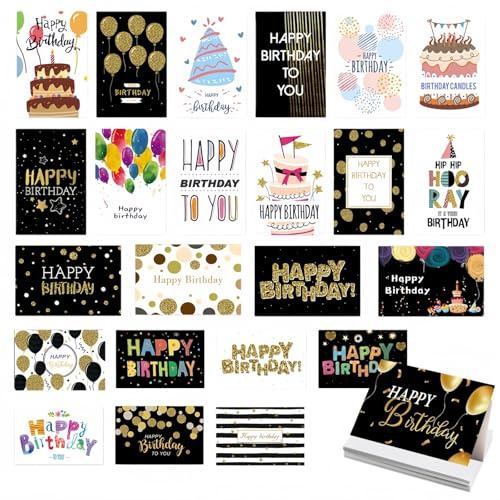 24 Stück Geburtstagskarten Set mit Umschlag，Geburtstagskarte Klappkarten Glückwunschkarte Geburtstag，Happy Birthday Karte Geburtstag Geburtstagskarte Frau Mann