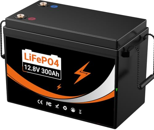 Batería Lifepo4 de 12 V (12,8 voltios) 300 Ah batería de Litio on BMS | Lifepo4 de gran capacidad para vehículos recreativos con BMS de 200 A integrado, 3840 Wh para carritos de golf, camiones,