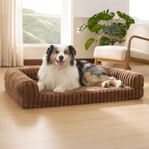 BEDSURE orthopädisches Hundebett Grosse Hunde - 106x76x18cm | wasserdichtes Hundesofa mit Memory-Schaum & Eierkarton-Schaum, waschbarer und abnehmbarer Cordbezug Hundecouch, kamelbraun