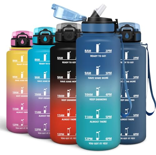 Motswedi Borracce1.5 litri, Borraccia Sportiva con Time Marker, Borraccia Acqua Palestra, Riutilizzabile per Sport, per Fitness, Palestra, Corsa, Ciclismo e Escursionismo, Blu & Verde