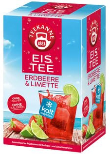 Teekanne Eistee Erdbeer Limette Früchtetee | 18 Teebeutel kalt aufgießen | ohne Zucker | 45 g