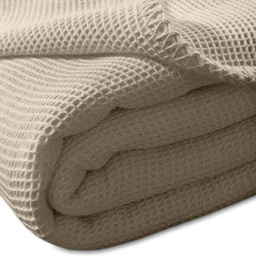 KNEER La Diva Waffelpique Sommer-Decke 150/210 cm - hochwertige Sommerdecke mit dekorativer Ziersticheinfassung, Farbe:Kneer_Natur_15