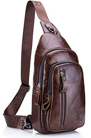 Zaino monospalla in pelle unisex, casual, a tracolla - marrone - taglia unica