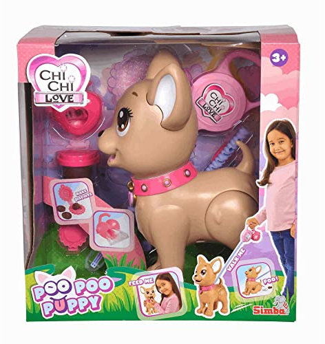 Simba 105893264 - Chichi Love PooPoo Puppy Chihuahua Spielzeug Hündchen aus Kunststoff, zum Gassi gehen, inklusive Leine, Leckerlis und Zubehör, für Kinder ab 3 Jahren