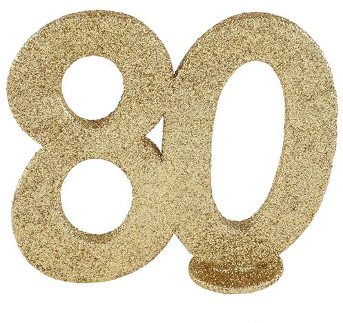 cama24com XXL Tischdeko Zahl 80 Gold Glitzer 1 Stück Geburtstag Jubiläum Party-Deko mit Palandi® Sticker