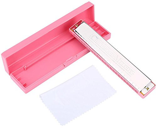 Harmonica 24 Holes Tunes Harmonica d'orgue à Bouche Clé de Bo Majeur avec étui et Chiffon de Nettoyage pour Débutant Adultes Des Bamins(Rose)