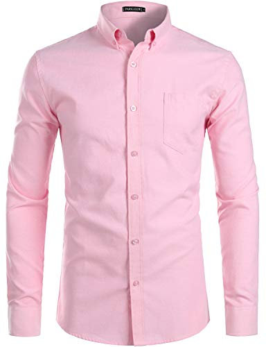 PARKLEES Chemise Oxford décontractée à manches longues pour homme, rose, M