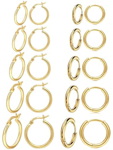 Ohrring-Set für Damen, Herren, Mädchen, leicht, Clickverschluss, Edelstahl, hypoallergen, 10–25 mm, 10 Paar