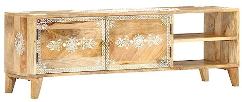 vidaXL Mangoholz Massiv TV Schrank mit 2 Türen 2 offenen Fächern TV Möbel Lowboard Sideboard Fernsehtisch Fernsehschrank HiFi-Schrank 120x30x40cm
