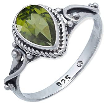 mantraroma Damen Ring Silber mit Stein Peridot Edelstein grün ausgefallen verspielt (MRG-205-59-(52))