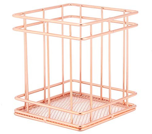 Rose Gold Iron Storage Basket, Open Wire Storage Containers, Desktop Decor, for Office Home School Supplies(B)