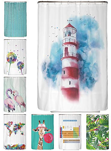 arteneur® - Leuchtturm - Anti-Schimmel Duschvorhang 120x200 - Recycelt mit Öko-Tex Standard 100 - Beschwerter Saum, Blickdicht, Wasserdicht, Waschbar, 8 Ringe & E-Book