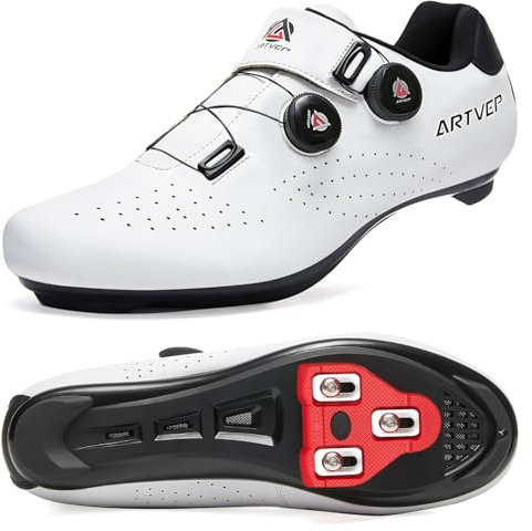 ARTVEP Herren Radschuhe Damen MTB Fahrradschuhe Kompatibel mit Look SPD SPD-SL Delta Lock Pedal Reitschuhe Kompatibel mit Peloton Schuhen Weiß EU 43/265