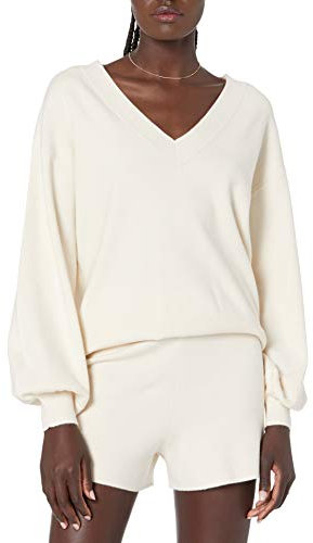 The Drop Mia Bell Jersey Supersuave con Escote en Pico para Mujer, Blanco Whisper, XXS