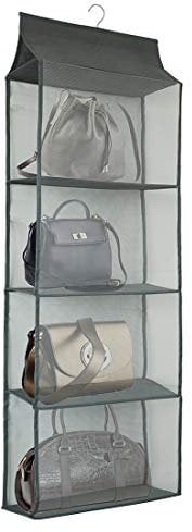 Dearjana Porta Borse da Armadio, Traspiranti Organizzatore Borsa Armadio per Armadio Camera da Letto con Gancio, Risparmiare Spazio, 4 Tasche, Portaborsa Armadio, 1 Pezzi Grigio